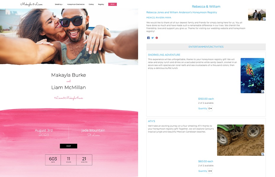 Honeymoon Registry sample page